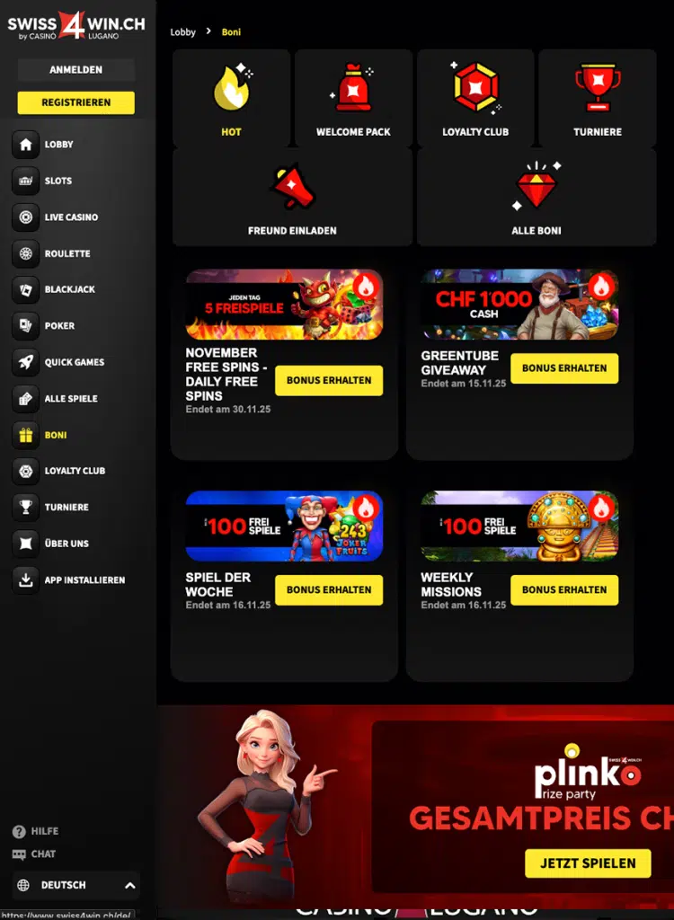 Swiss4Win Casino Screenshot - Beste Online Casinos Schweiz